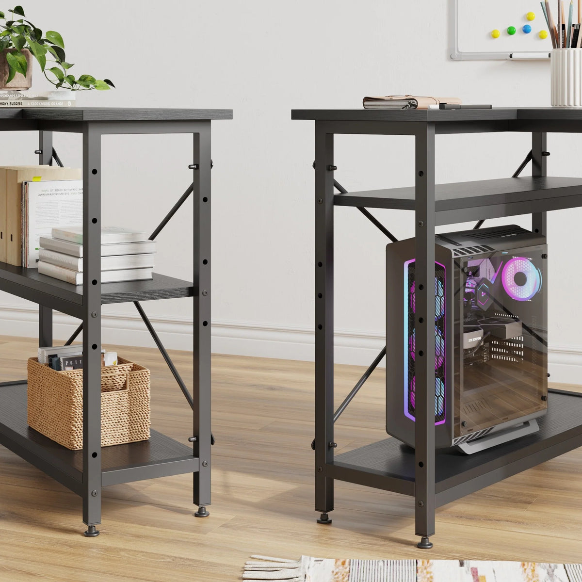 Small L Shaped Computer Desk with Storage Shelves, Compact Corner Workstation for Home Office and Study
