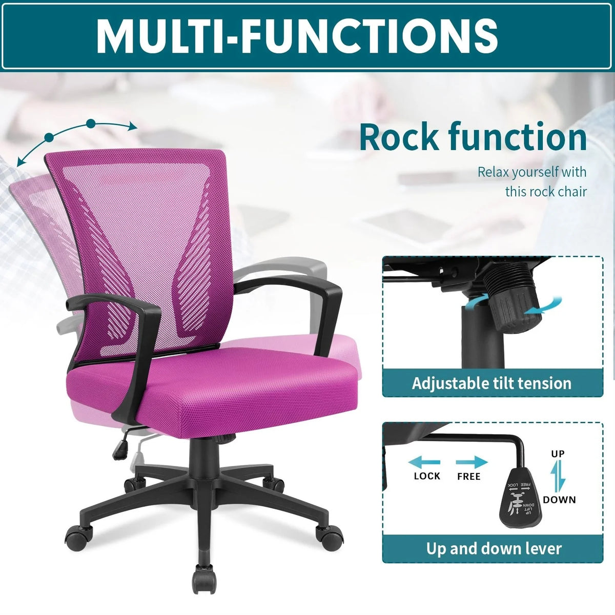 Ergonomic Mesh Office Chair with Lumbar Support, Breathable Computer Desk Chair