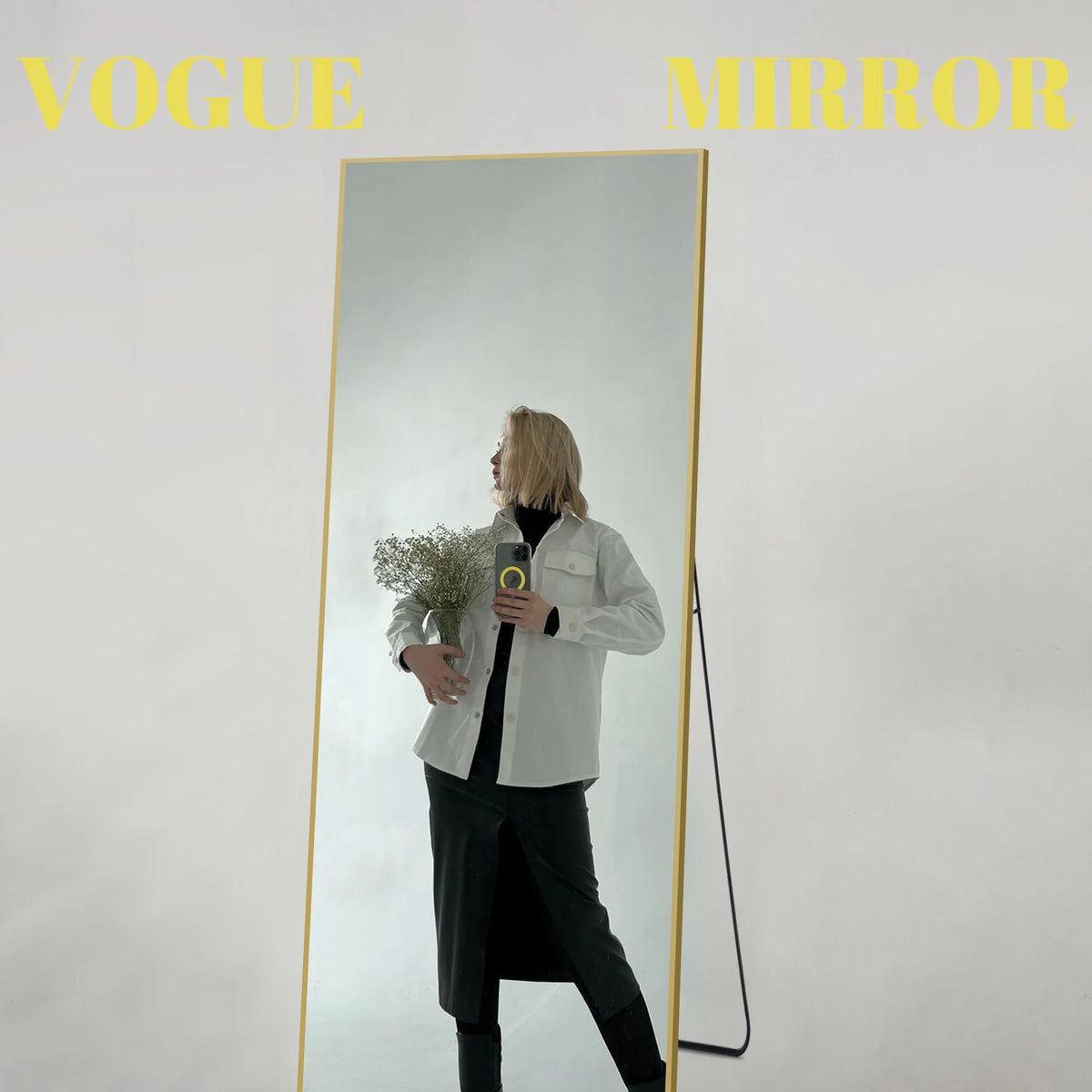 64x21 Full Length Floor Mirror, Large Full Body Aluminum Alloy Frame Standing Mirror with Stand and Wall Mount Option