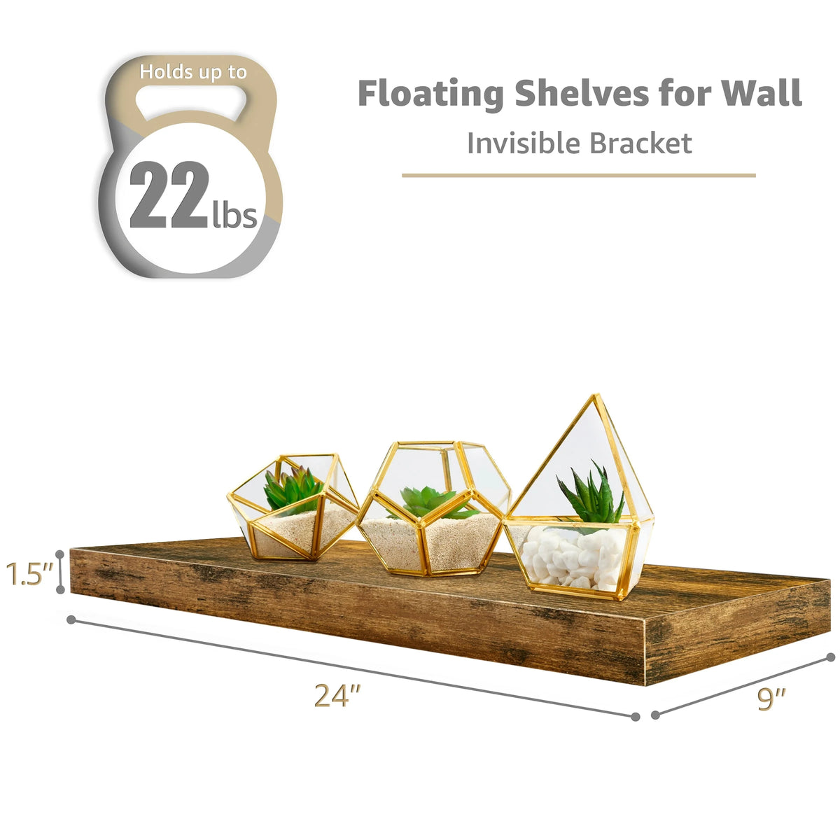 24 Inch Extra Long Floating Wall Shelf, Wall Mounted Display and Storage Shelf for Home Decor