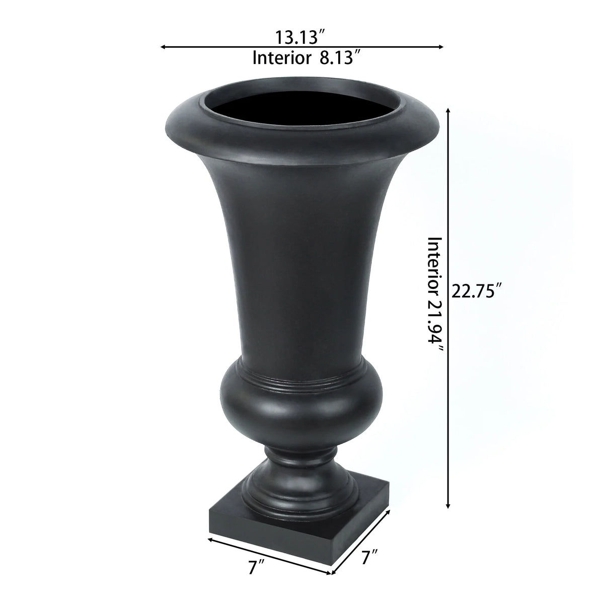 22.75" Tall Handmade Fiber Stone Urn Planter Pot, Decorative Outdoor Garden Flower Container for Patio and Home