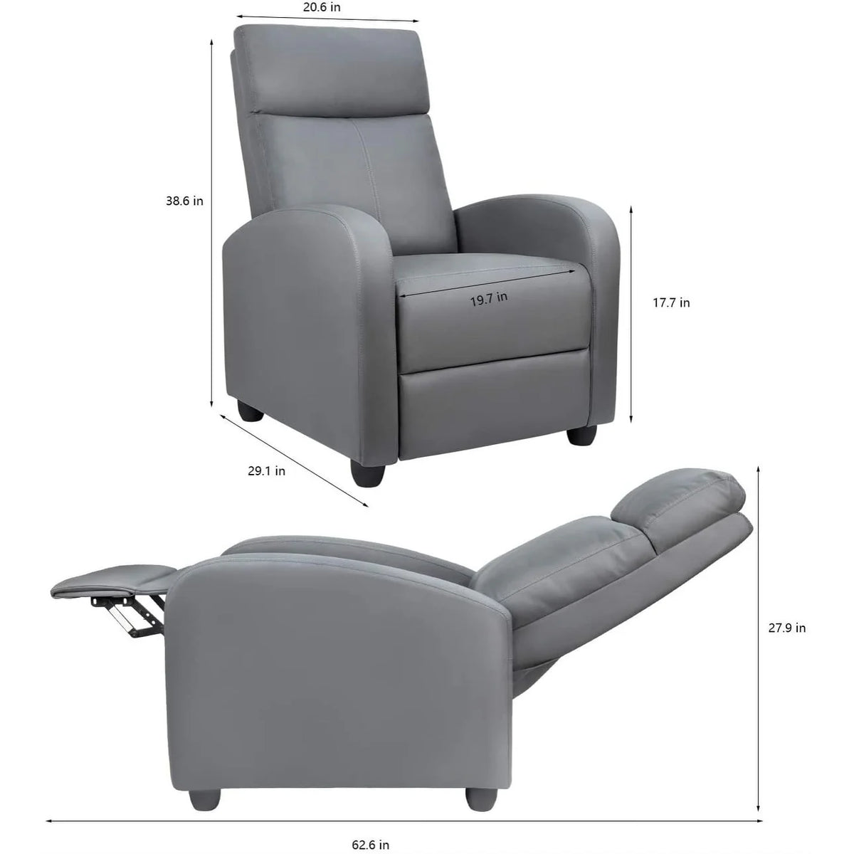 PU Leather Recliner Chair, Single Living Room Sofa Lounge Chair with Reclining Function