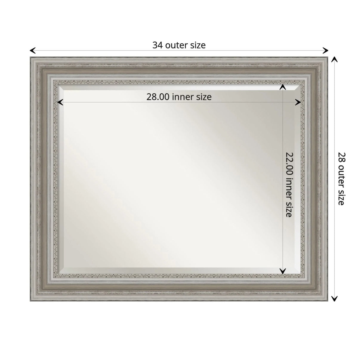 Beveled Bathroom Wall Mirror, Silver Frame Decorative Vanity Mirror for Bathroom, Bedroom and Entryway
