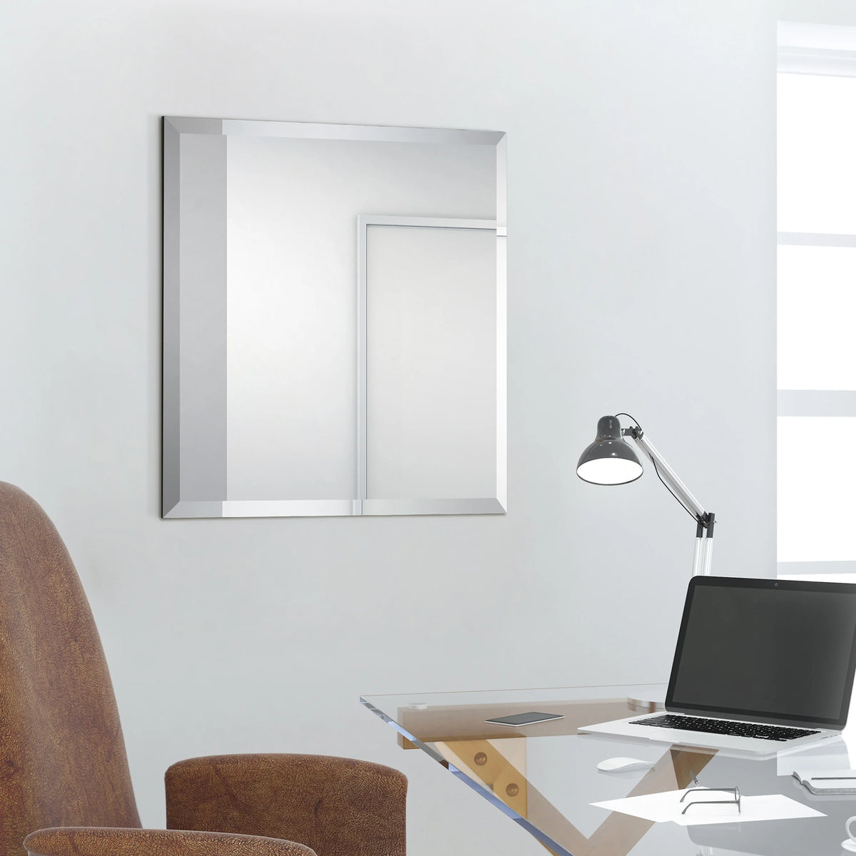Frameless Beveled Prism Wall Mirror, Clear Square or Rectangular Decorative Mirror for Bathroom, Bedroom and Home Decor