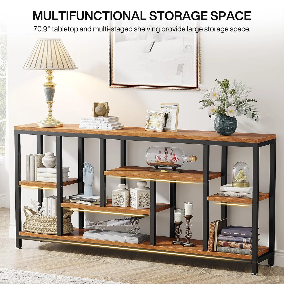 70.9 Inch Console Sofa Table with Storage, 3-Tier Entryway Table for Hallway