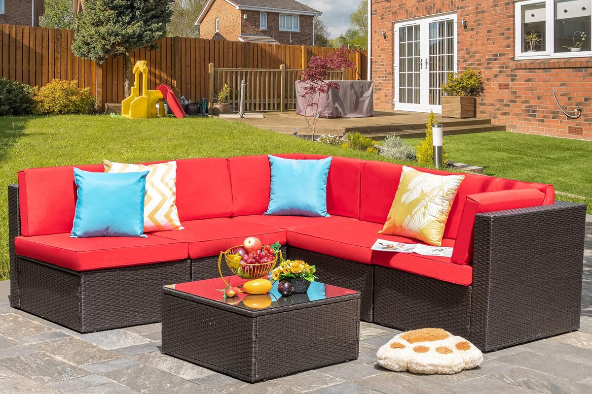 5-Piece All-Weather Patio Furniture Set with Ottoman, Outdoor Wicker Conversation Sofa Set with Cushions for Garden, Deck & Backyard