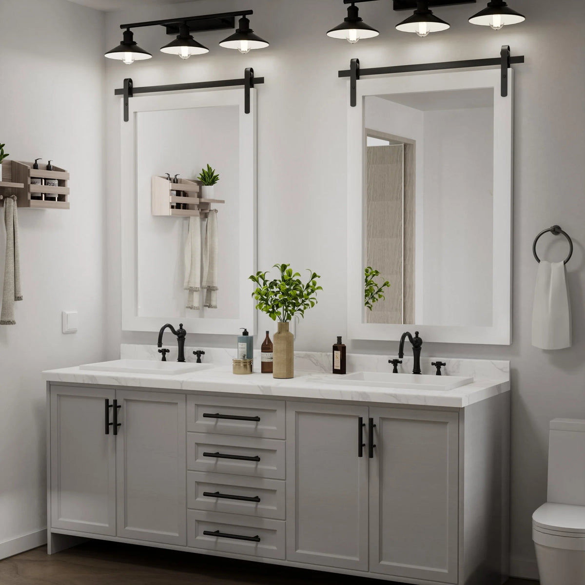 Modern Rectangular Wall Mirror with Wood Frame, Bathroom and Barn Door Mirror, Multiple Sizes