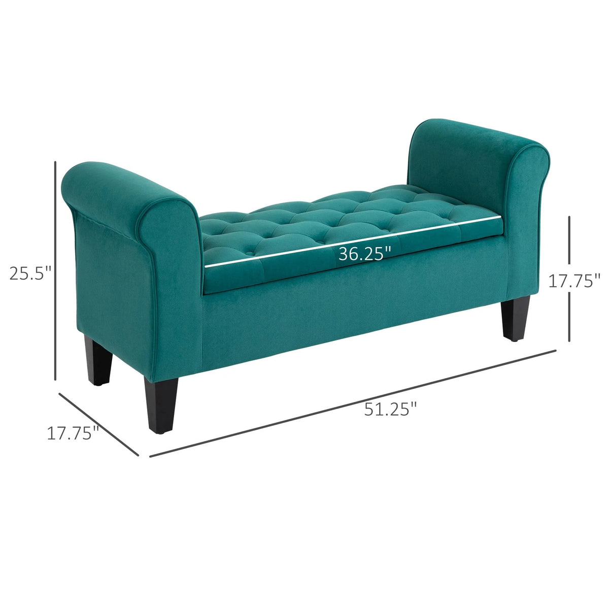 Button-Tufted Storage Ottoman Bench, Upholstered Bed Bench with Rolled Armrests for Bedroom, Living Room and Hallway