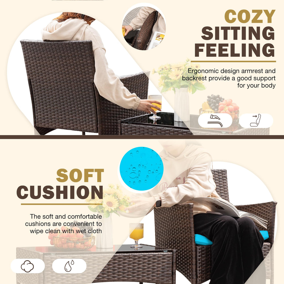 4-Piece Outdoor Patio Furniture Set, Rattan Wicker Chairs and Outdoor Seating Set