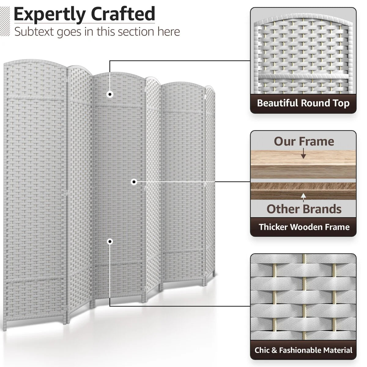 6 Panel Room Divider, 6ft Tall Extra Wide Folding Privacy Screen with Hand-Woven Mesh Panels