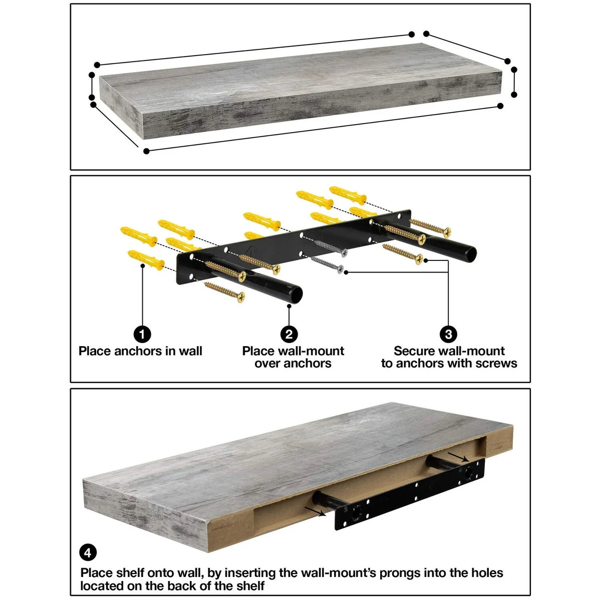 24 Inch Extra Long Floating Wall Shelf, Wall Mounted Display and Storage Shelf for Home Decor