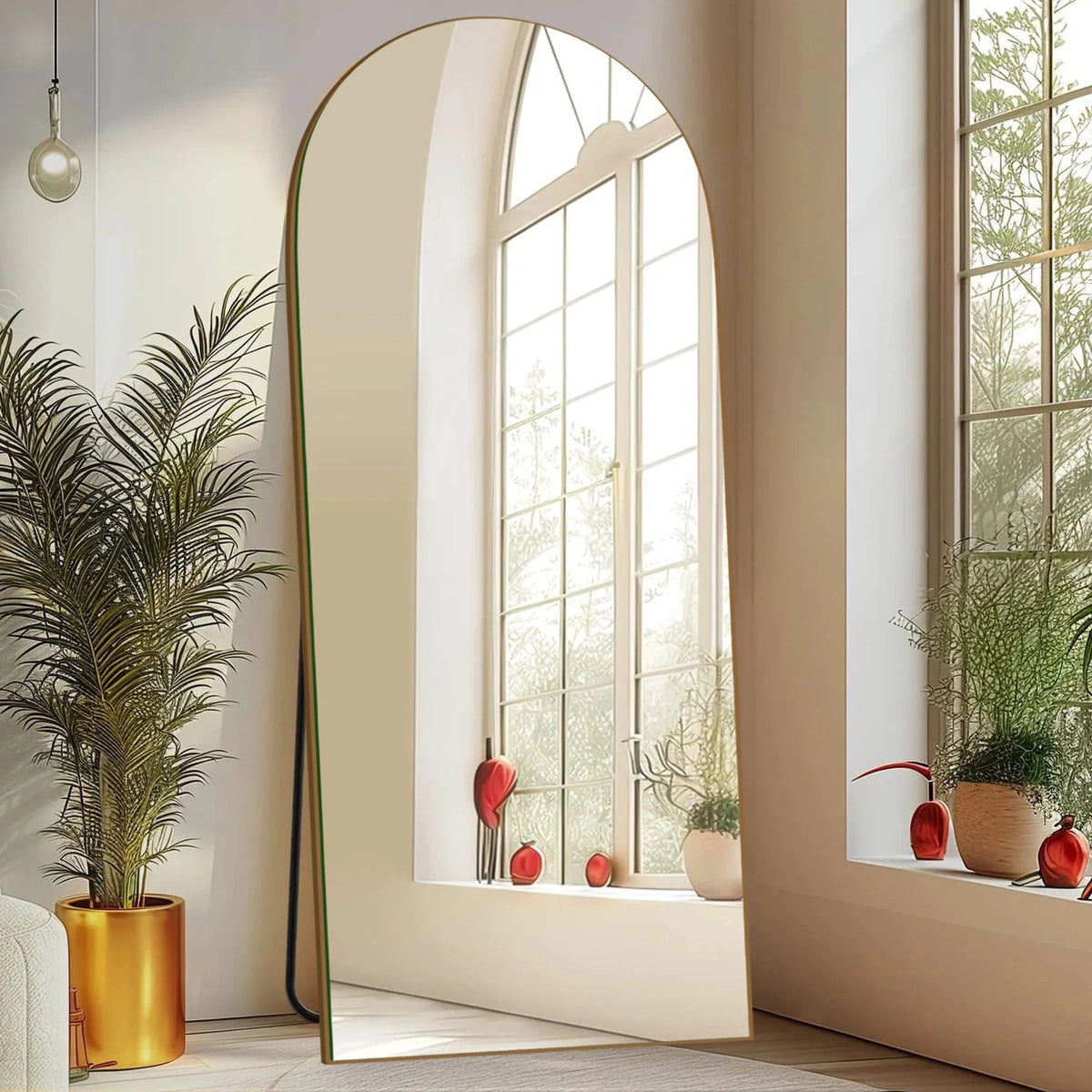 Arched Full Length Wood Floor Mirror, Full Body Standing and Wall Mounted Mirror for Bedroom, Living Room and Home Decor