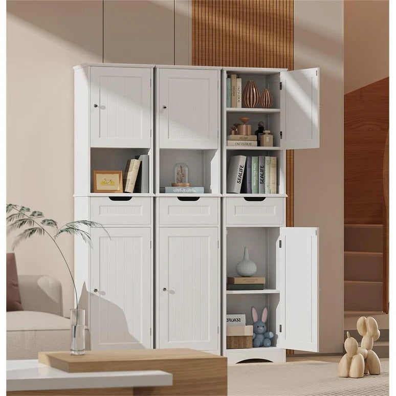67 Inch Tall Narrow Bathroom Linen Cabinet, 5-Tier Solid Wood Freestanding Storage Cabinet
