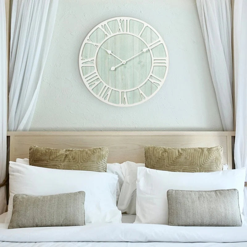 Green Blue Quartz Coastal Wall Clock, Decorative Nautical Wall Clock for Living Room, Bedroom and Home Decor