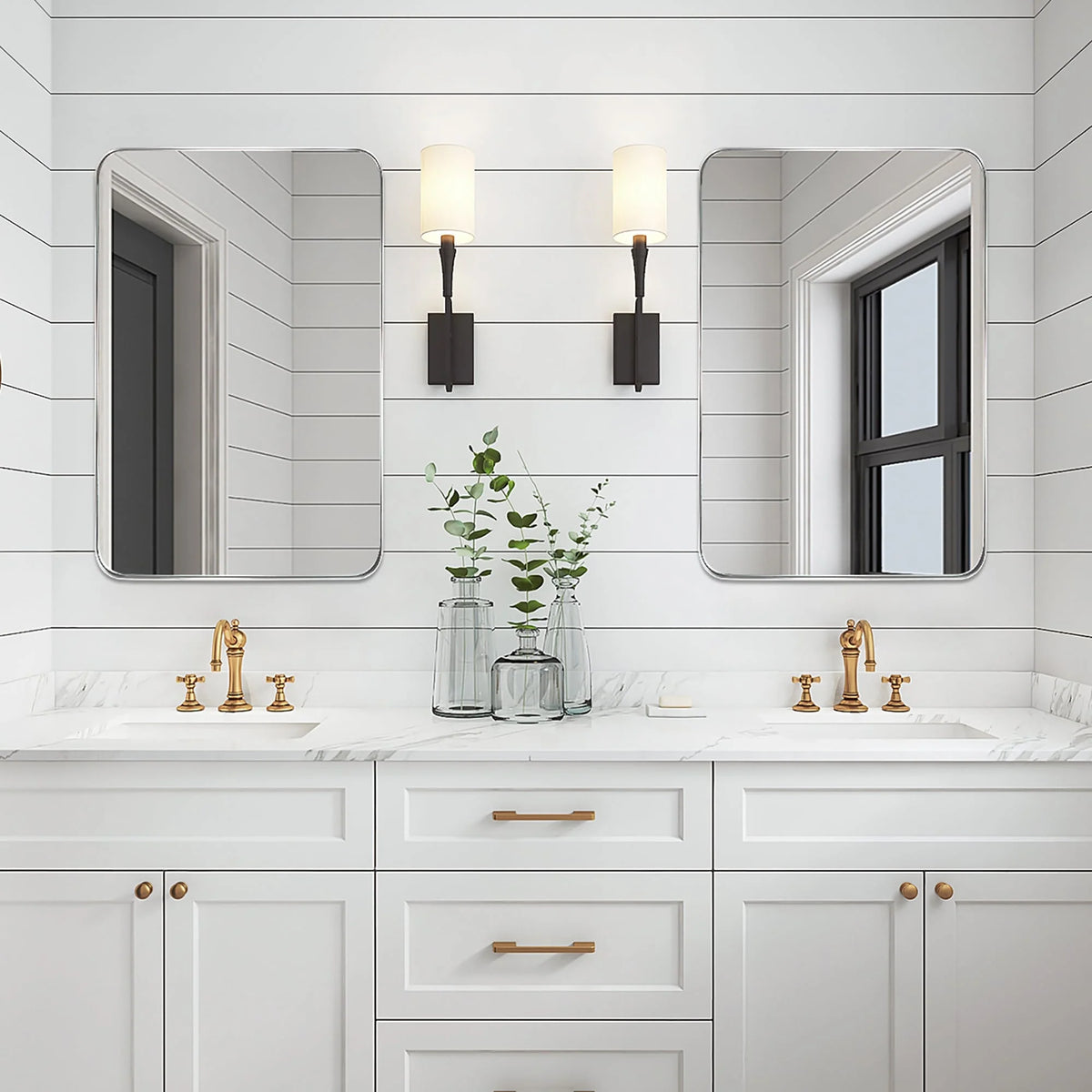 Wall Mirror Vanity Mirror, Bathroom Mirror with Rounded Corners, 1 Piece