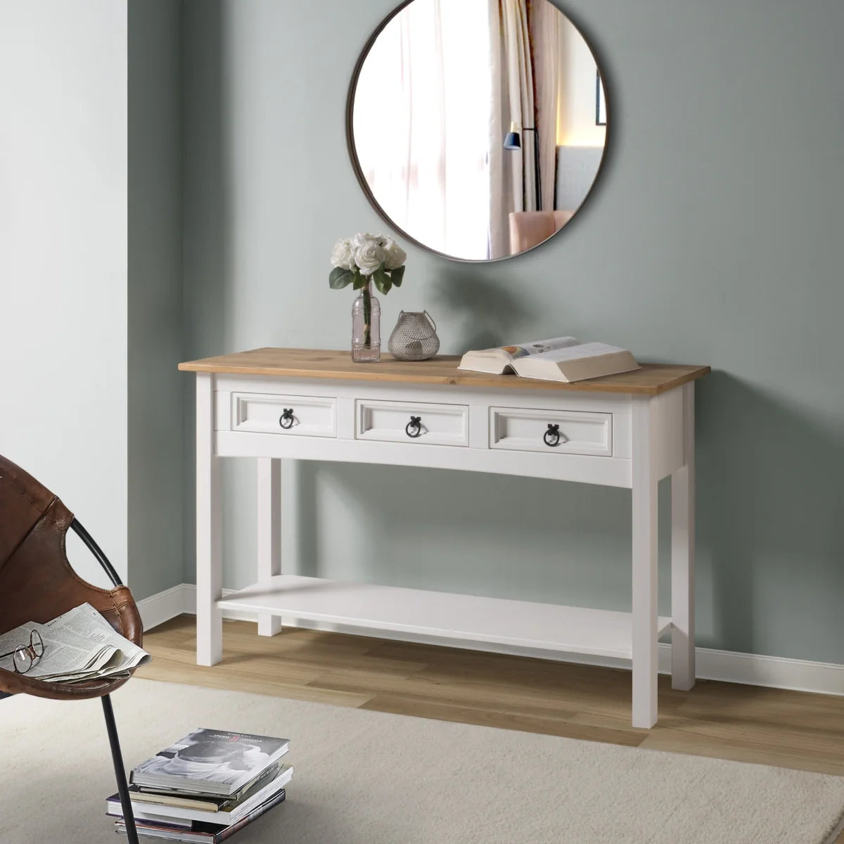 Wood Console Table with 3 Drawers, Entryway Hallway Storage and Display Table for Home