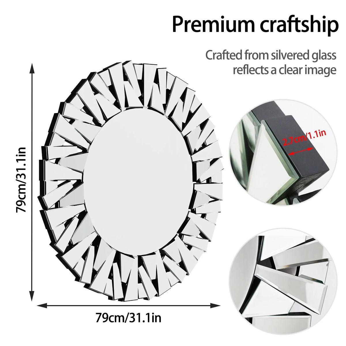 32 Inch Round Decorative Wall Mirror, Glass Accent Mirror for Home Decor