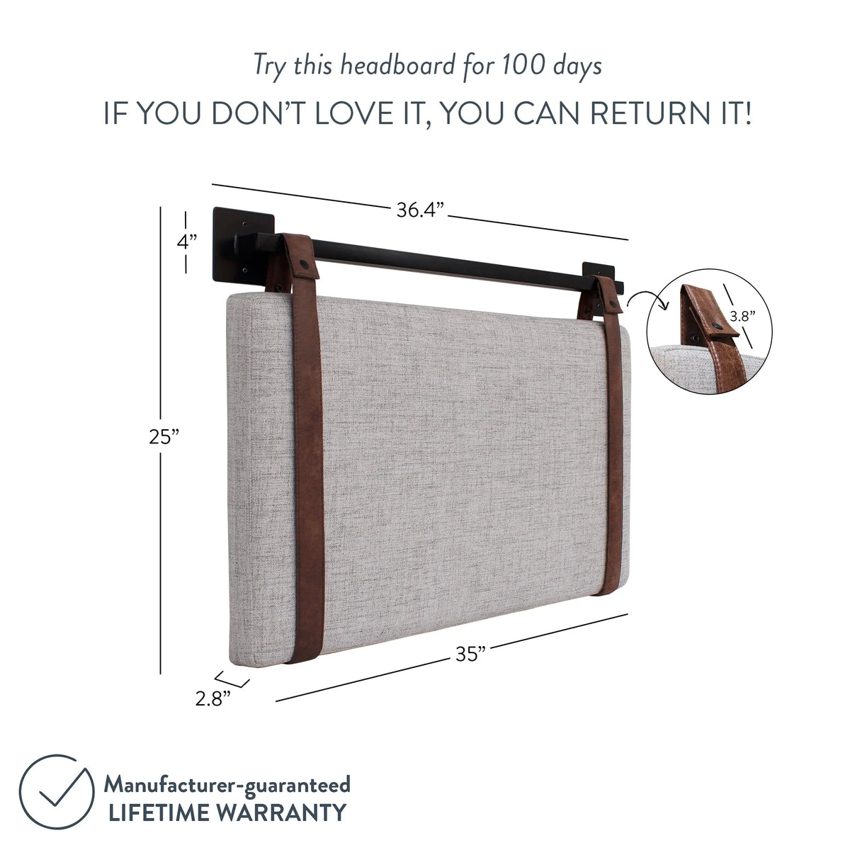 Wall Mount Upholstered Headboard with Metal Rail - Modern Bedroom Headboard