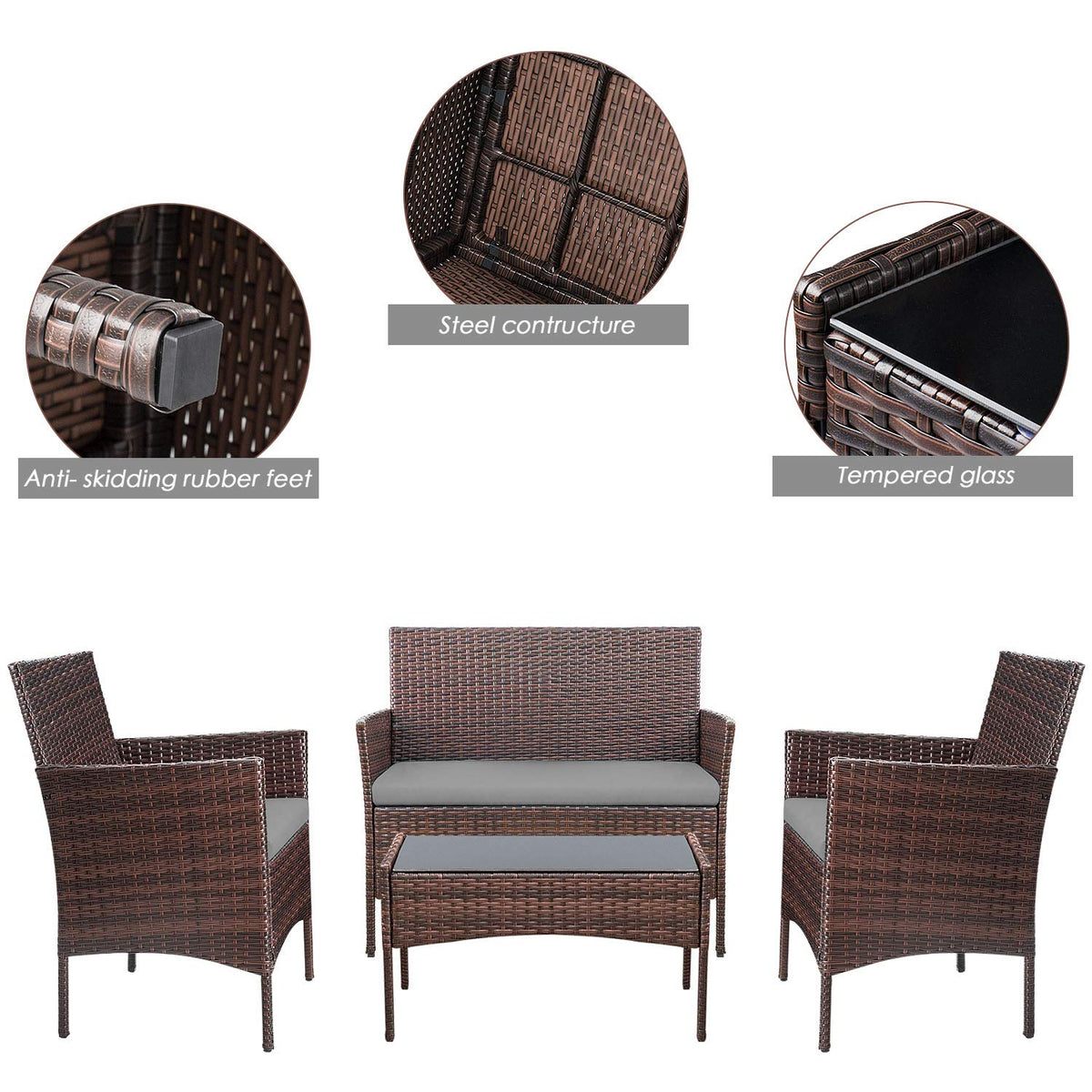 4-Piece Outdoor Patio Furniture Set, Rattan Wicker Chairs and Outdoor Seating Set