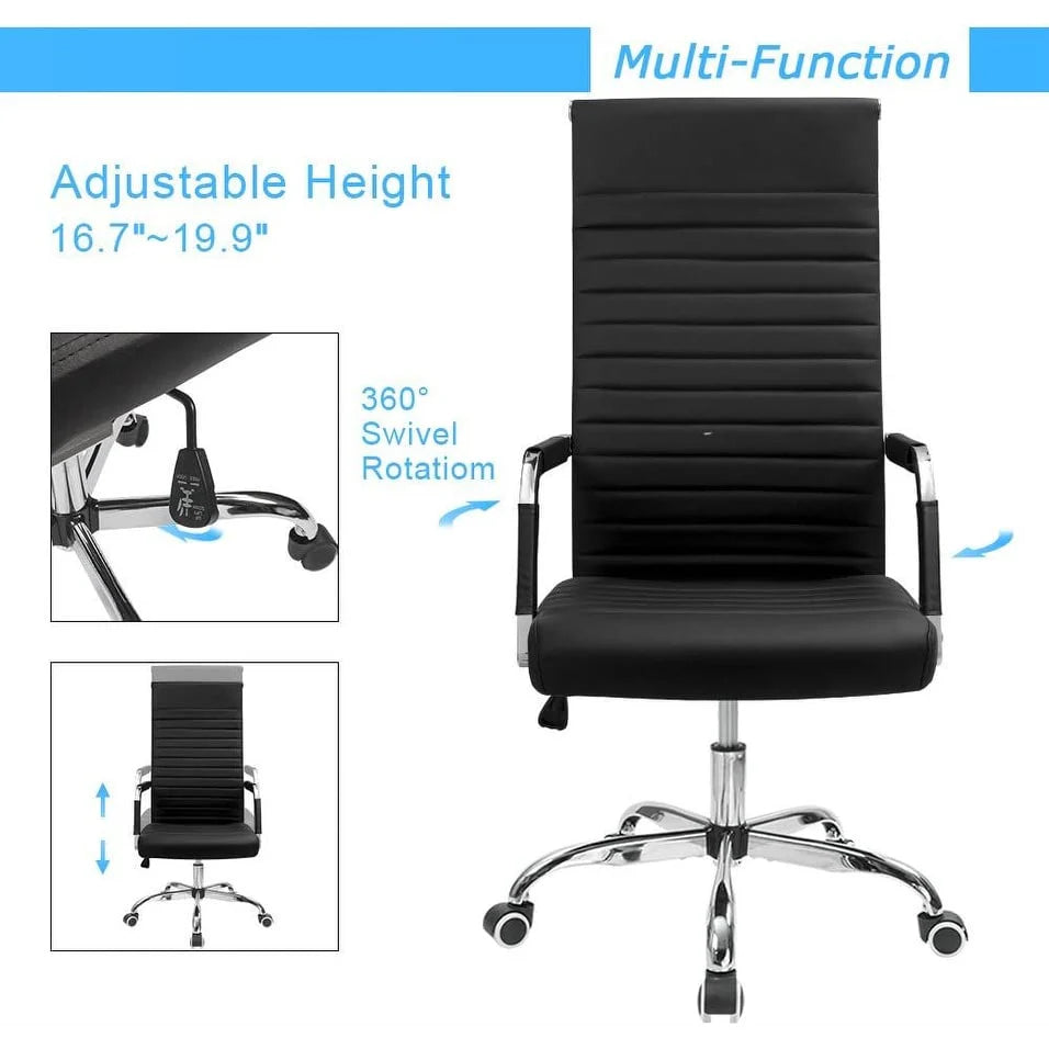 Ribbed High Back Office Chair, Ergonomic Conference Desk Chair for Home Office, Meeting Room and Workspace