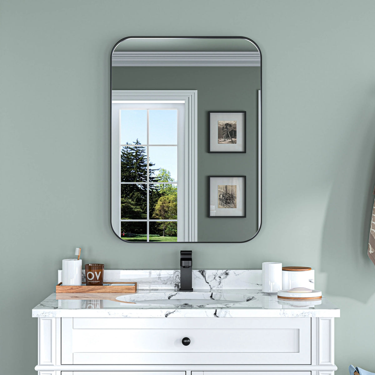 Aluminum Alloy Rounded Corner Vanity Mirror, Modern Wall Mounted Mirror for Bathroom, Bedroom and Home Decor