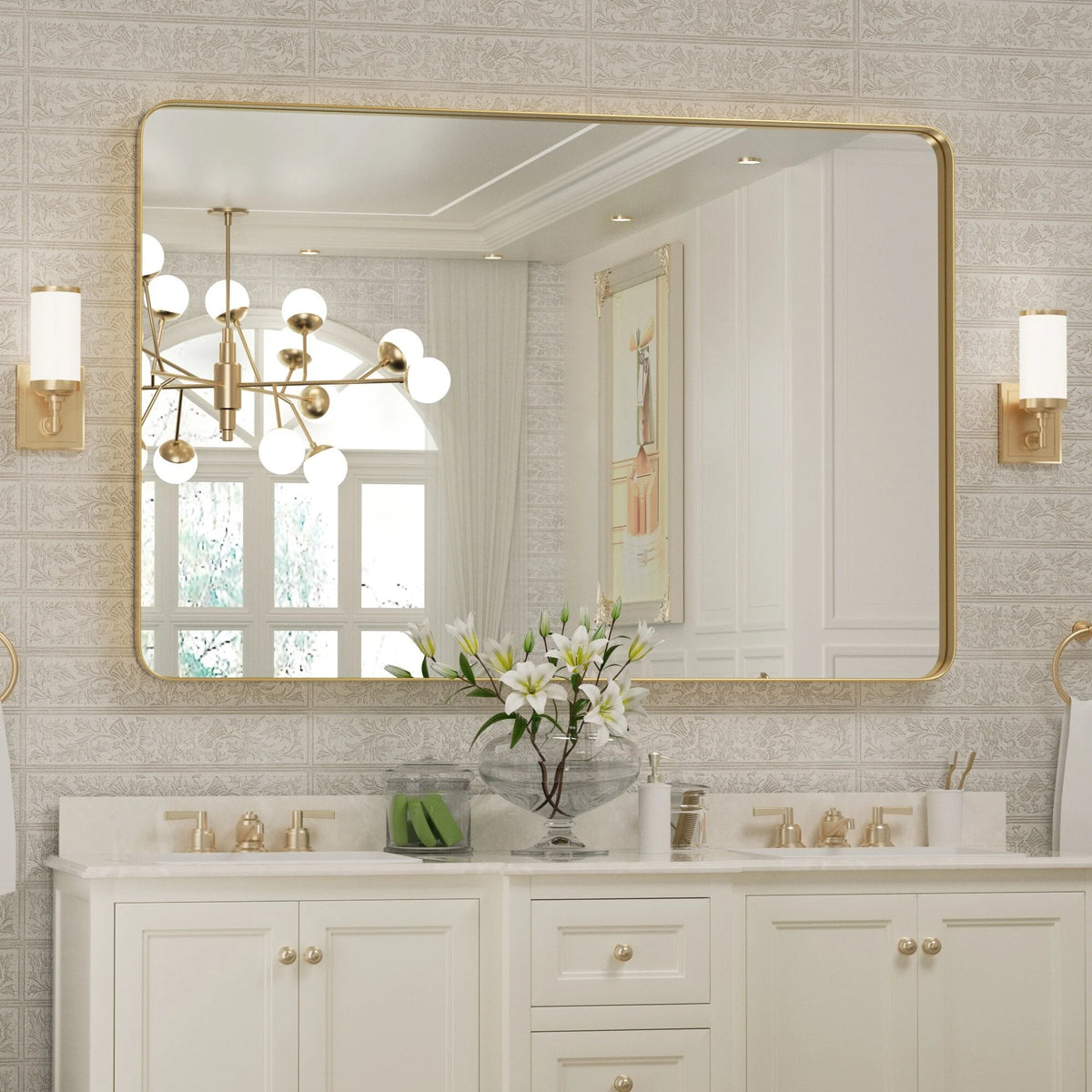 Wall Mirror Vanity Mirror, Bathroom Mirror with Rounded Corners, 1 Piece