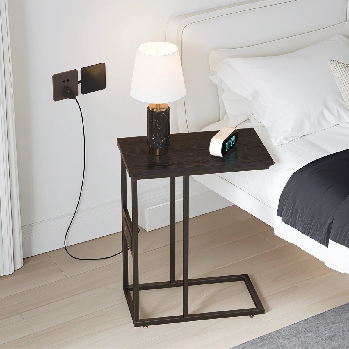 Set of 2 C-Shaped Sofa Side Tables, Small End Tables for Living Room, Bedside and TV Tray