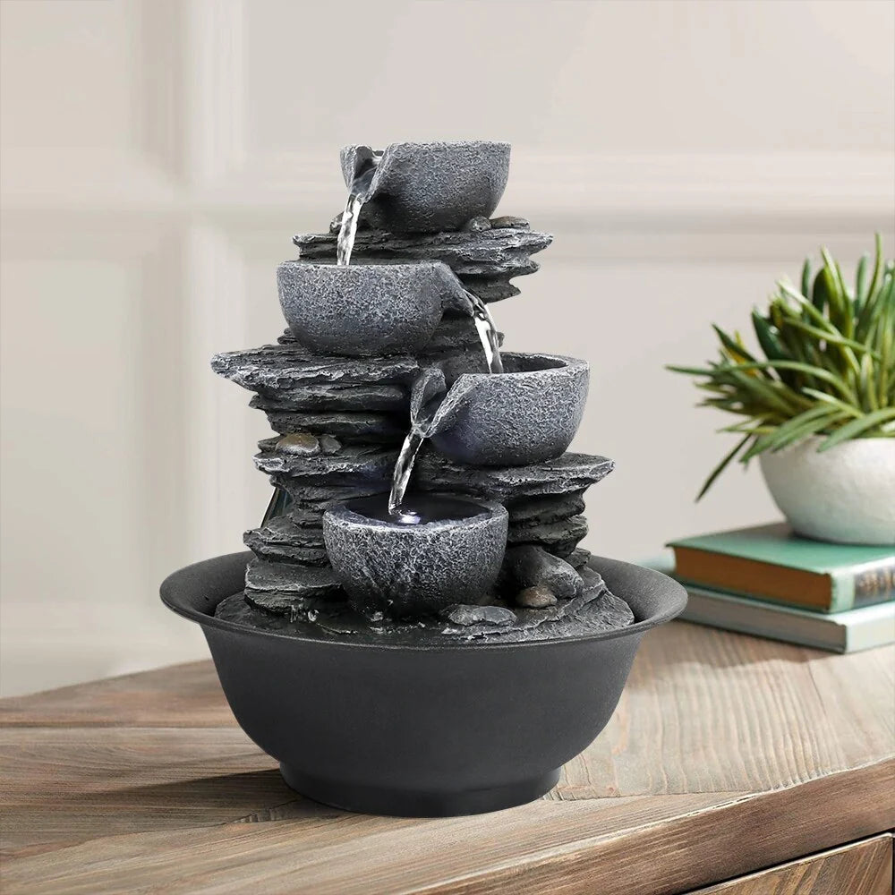 4-Tier Indoor Water Fountain, Relaxing Waterfall Feature for Home, Living Room and Bedroom Decor