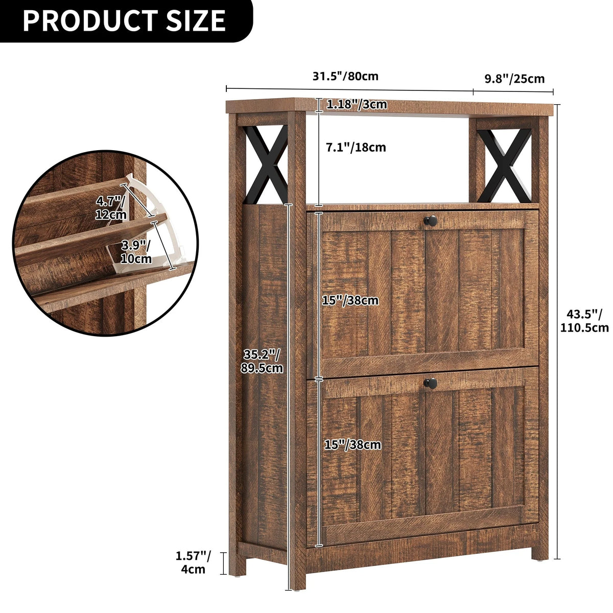 Shoe Storage Cabinet Organizer with 2 Compartments, Entryway and Hallway Shoe Cabinet