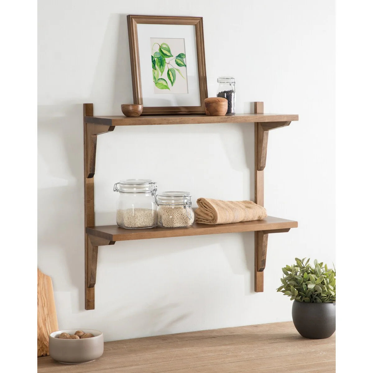 Mid-Century Wall Shelves, 24x8x24 Inch Decorative Wall Mounted Storage and Display Shelving for Home Decor