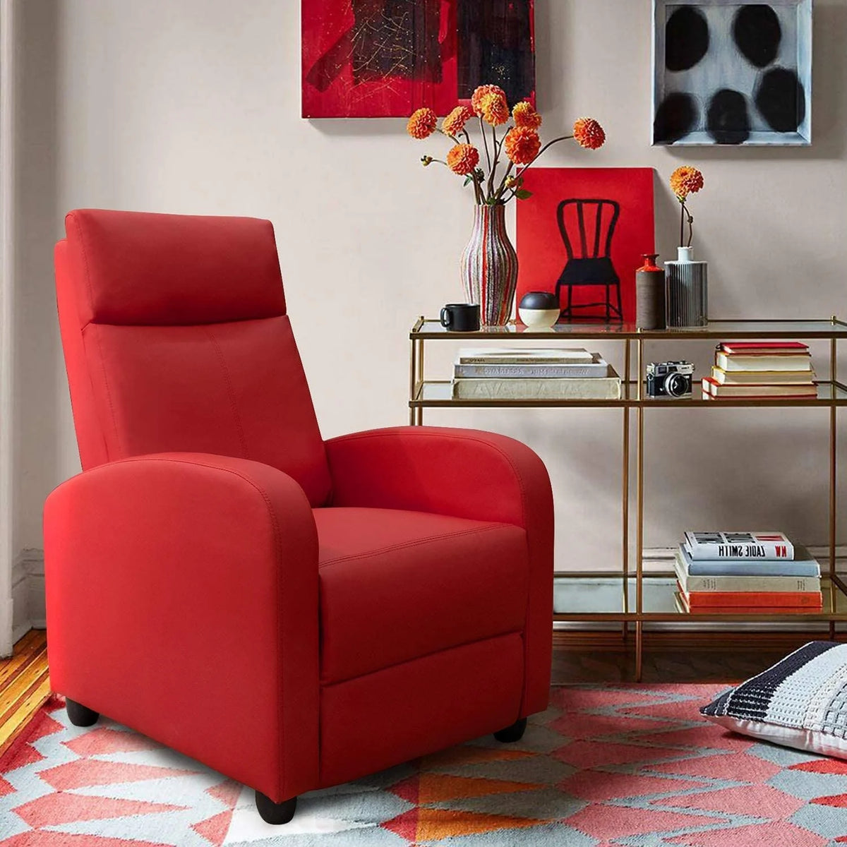 PU Leather Recliner Chair, Single Living Room Sofa Lounge Chair with Reclining Function