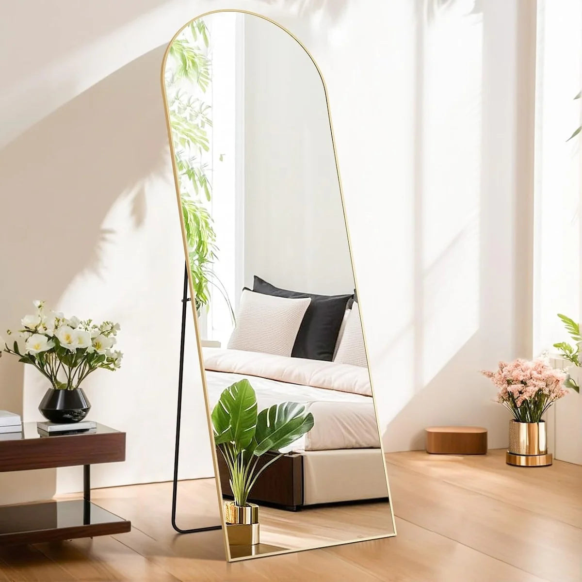 21x64 Arched Full-Length Mirror �� Shatter-Proof Glass with Aluminum Alloy Stand