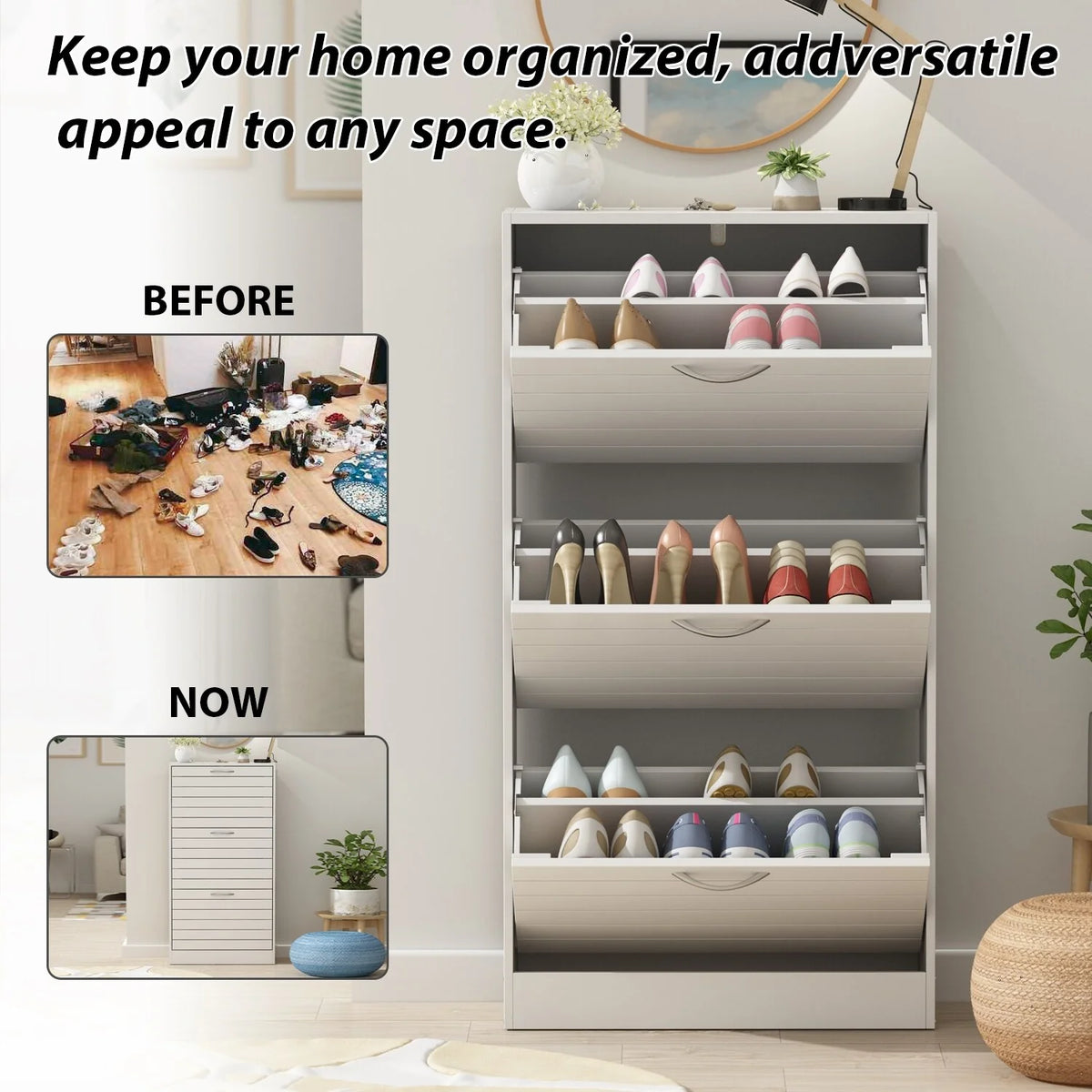 Modern Shoe Storage Cabinet for Entryway and Hallway, Space-Saving Shoe Organizer