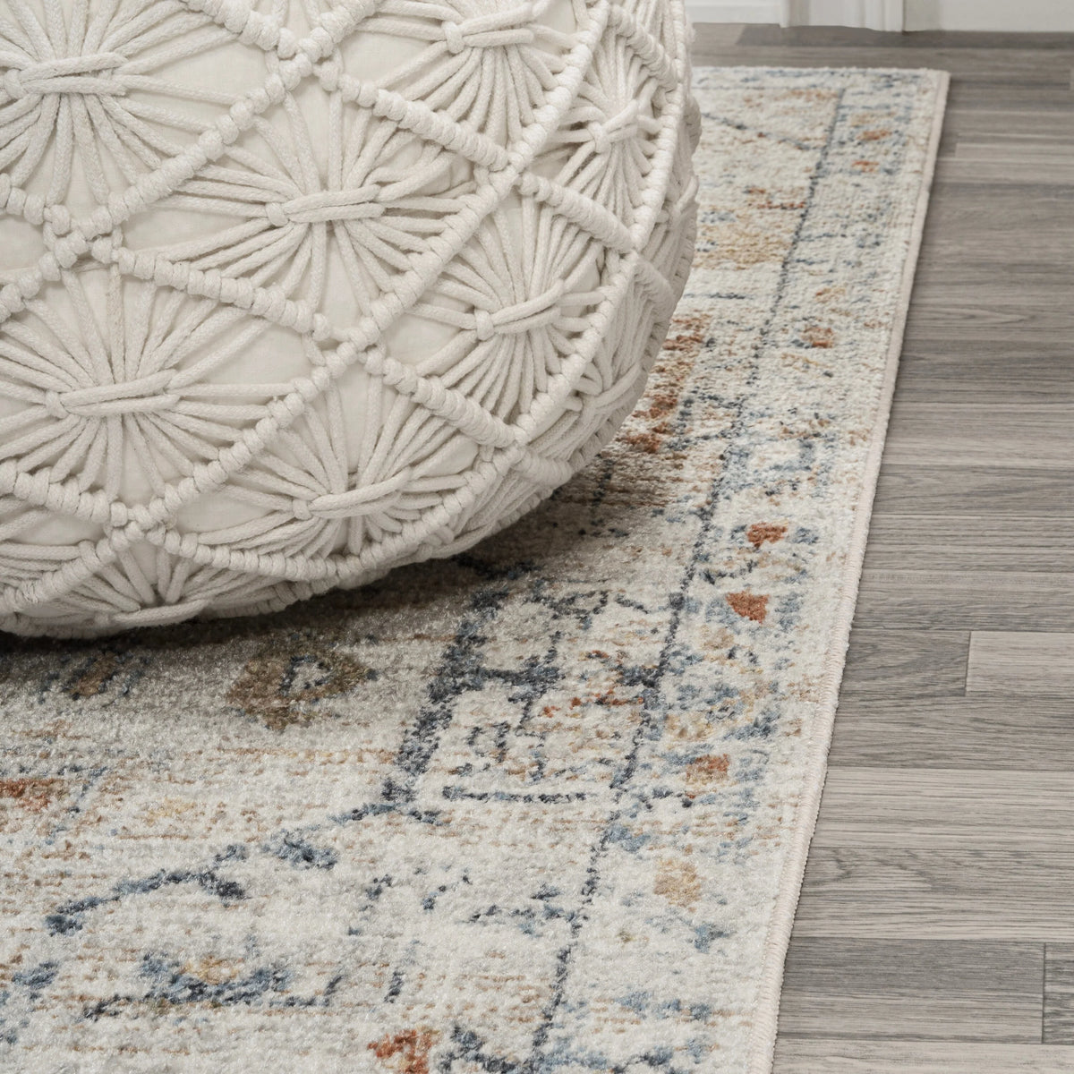 Bohemian Medallion Low-Pile Machine-Washable Area Rug, Cream and Terra