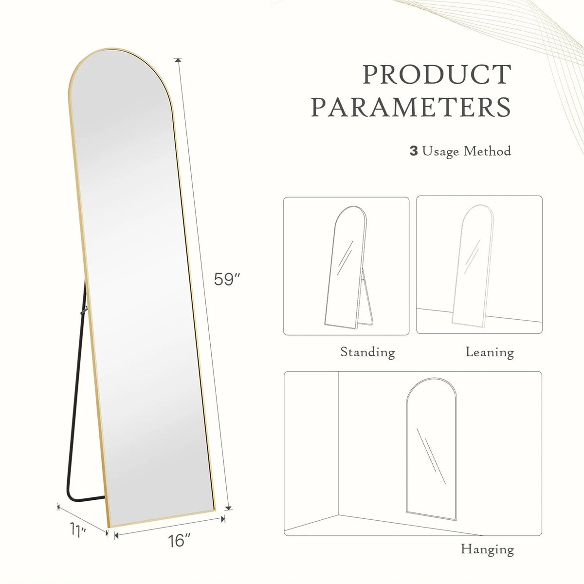 Full Length Mirror with Stand, Aluminum Alloy Frame Full Body Floor Mirror for Bedroom and Cloakroom