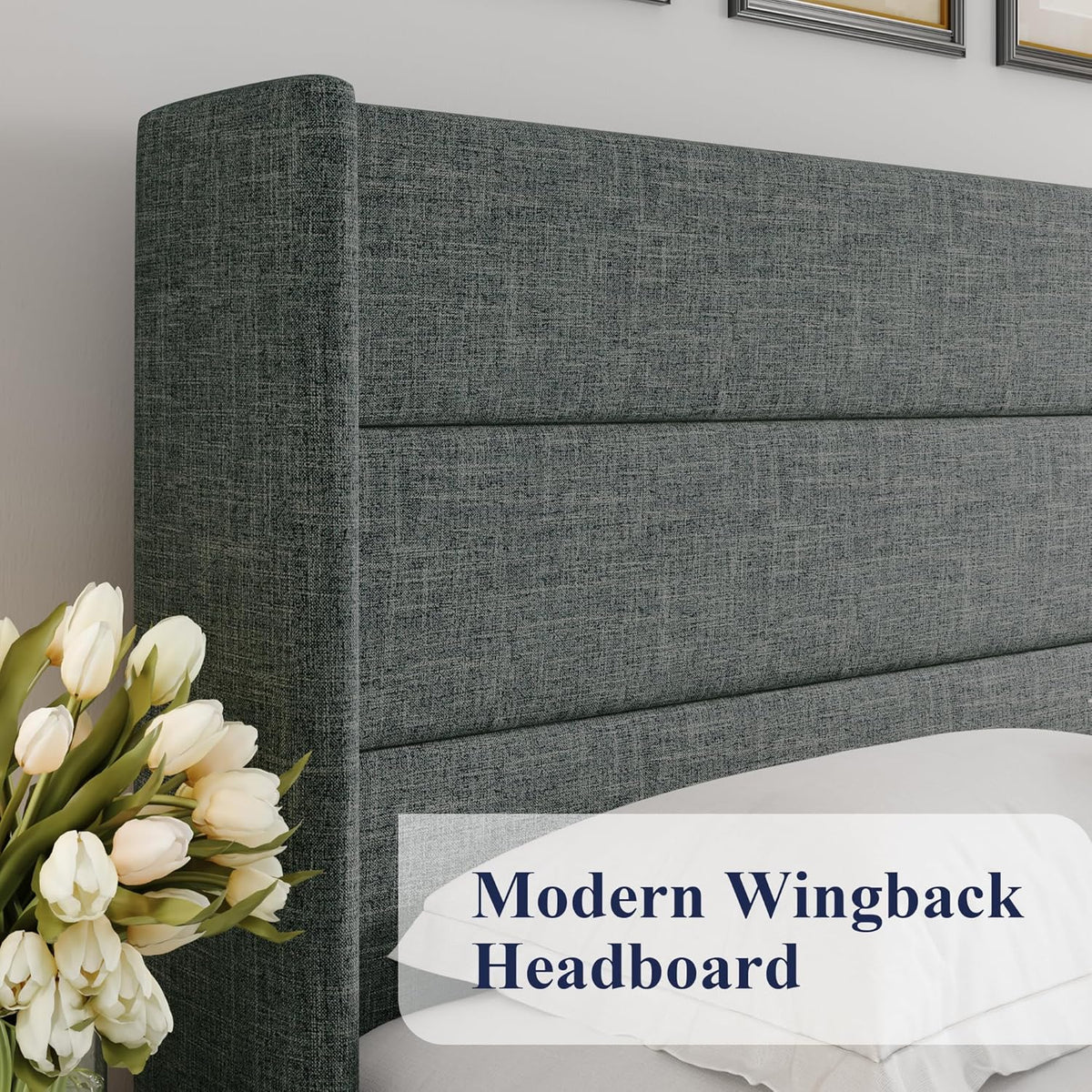 Queen Size Lift Up Storage Bed with Wingback Headboard, Upholstered Platform Bed Frame with Hidden Storage