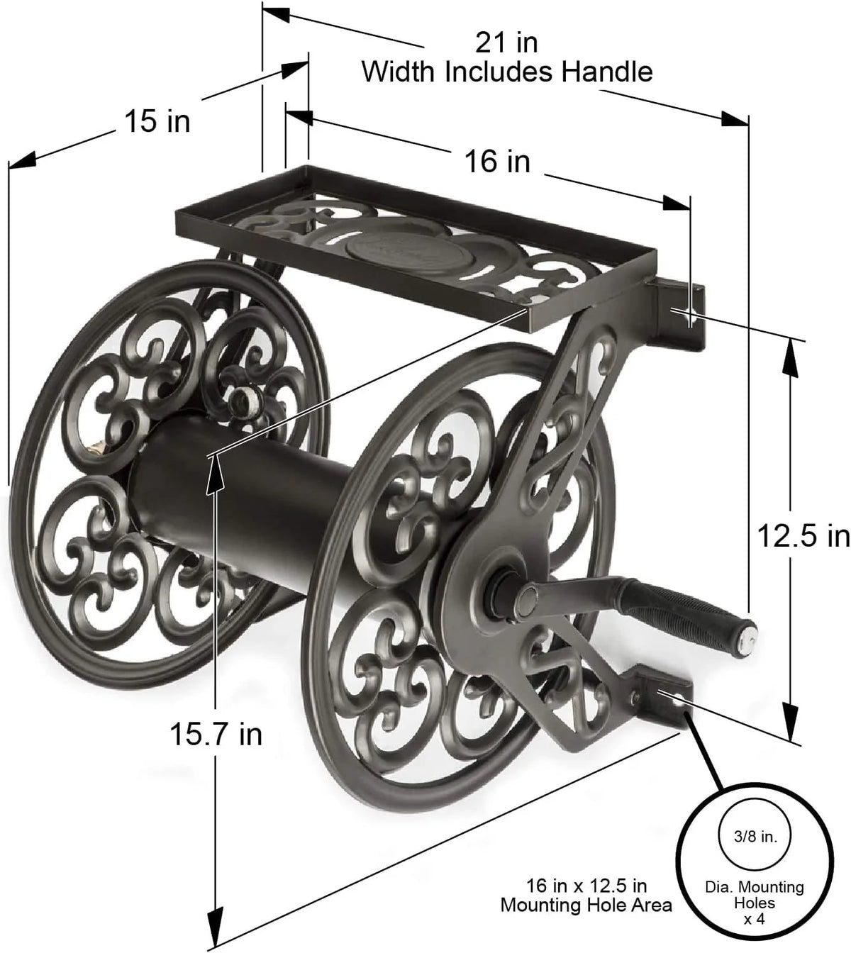 Steel Decorative Wall Mount Garden Hose Reel, Outdoor Garden Hose Storage Holder for Patio and Yard