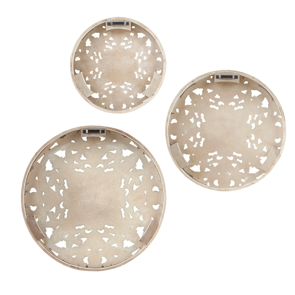 3-Piece Distressed White Floral Carved Wood Wall Decor Set, Vintage Medallion Hanging Art for Home Decoration