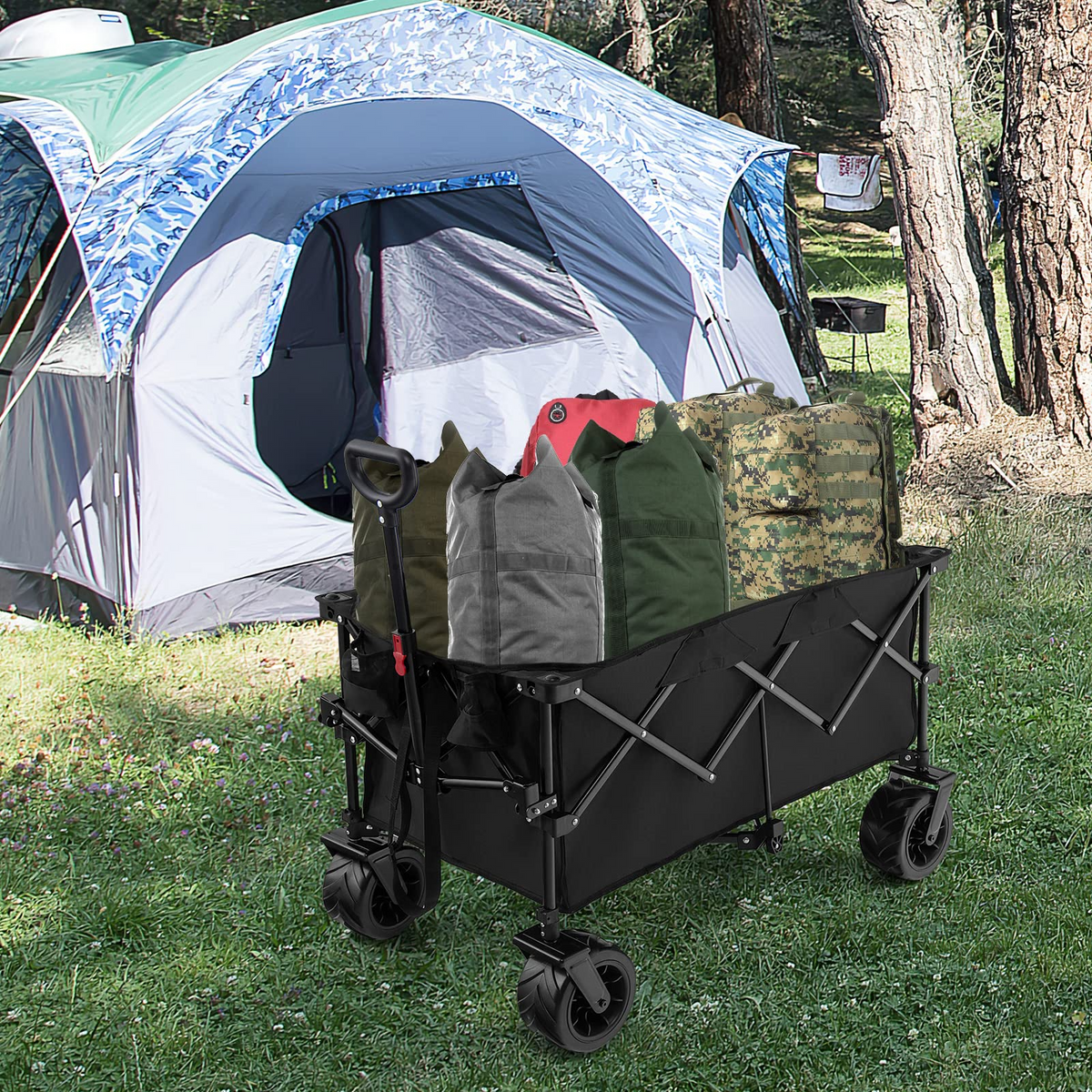 Collapsible Folding Wagon �� Heavy Duty Utility Cart with Adjustable Handle