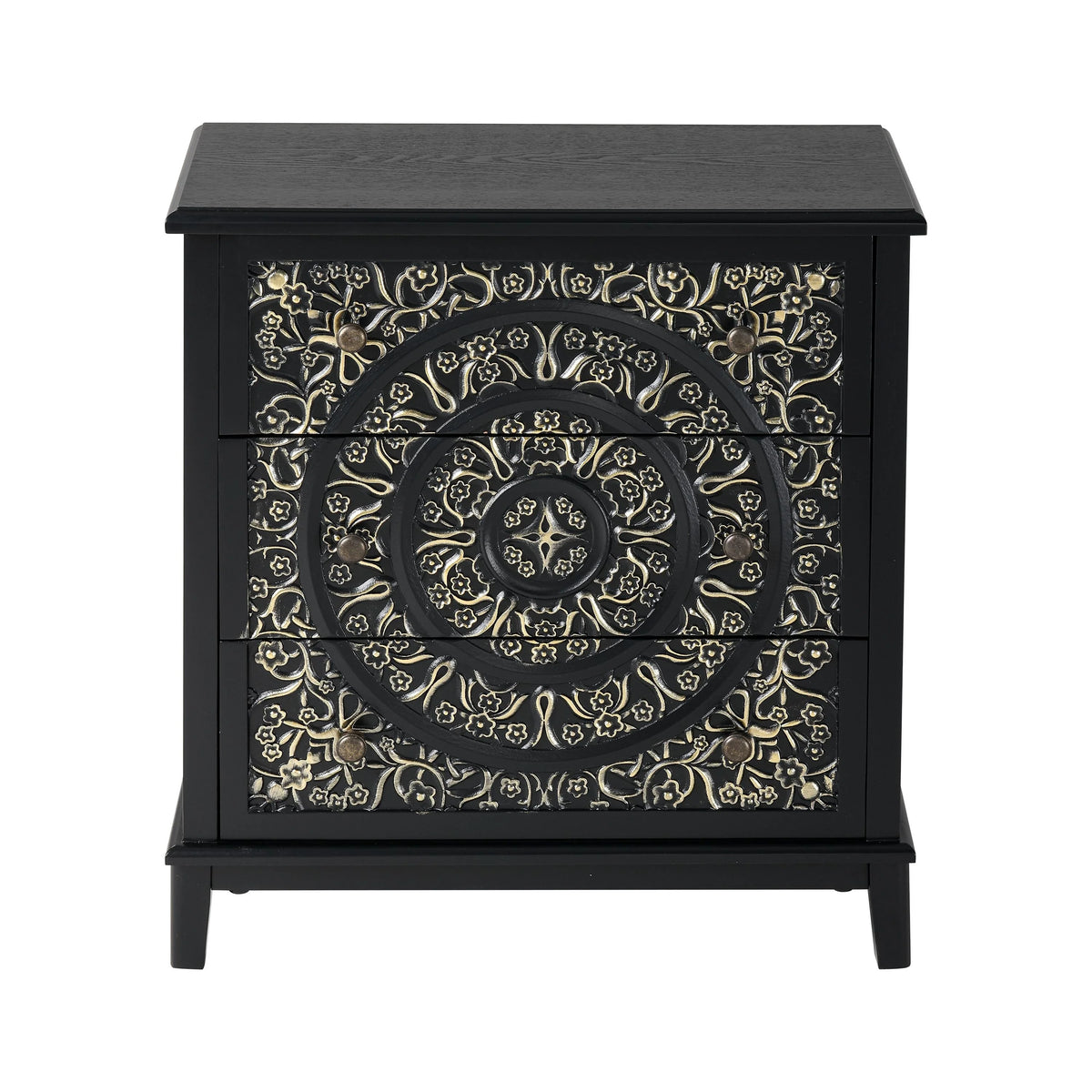 Farmhouse Fully Assembled Nightstand with 2 Drawers, Flower Motif End Table for Small Spaces