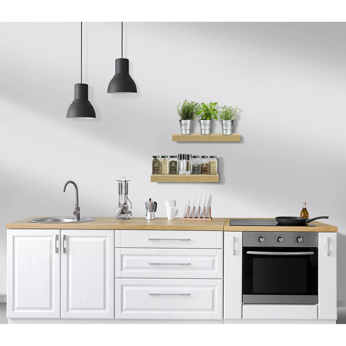 16 Inch Floating Wall Shelves, 3 Pack Farmhouse Hanging Display and Storage Shelves