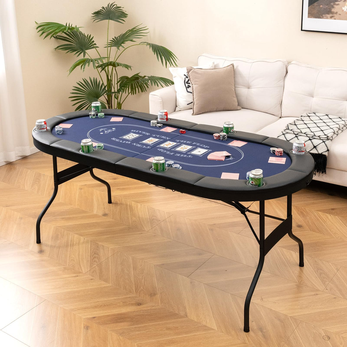 Foldable Poker Table for 8 Players, Card Game Table with Deep Metal Cup Holders