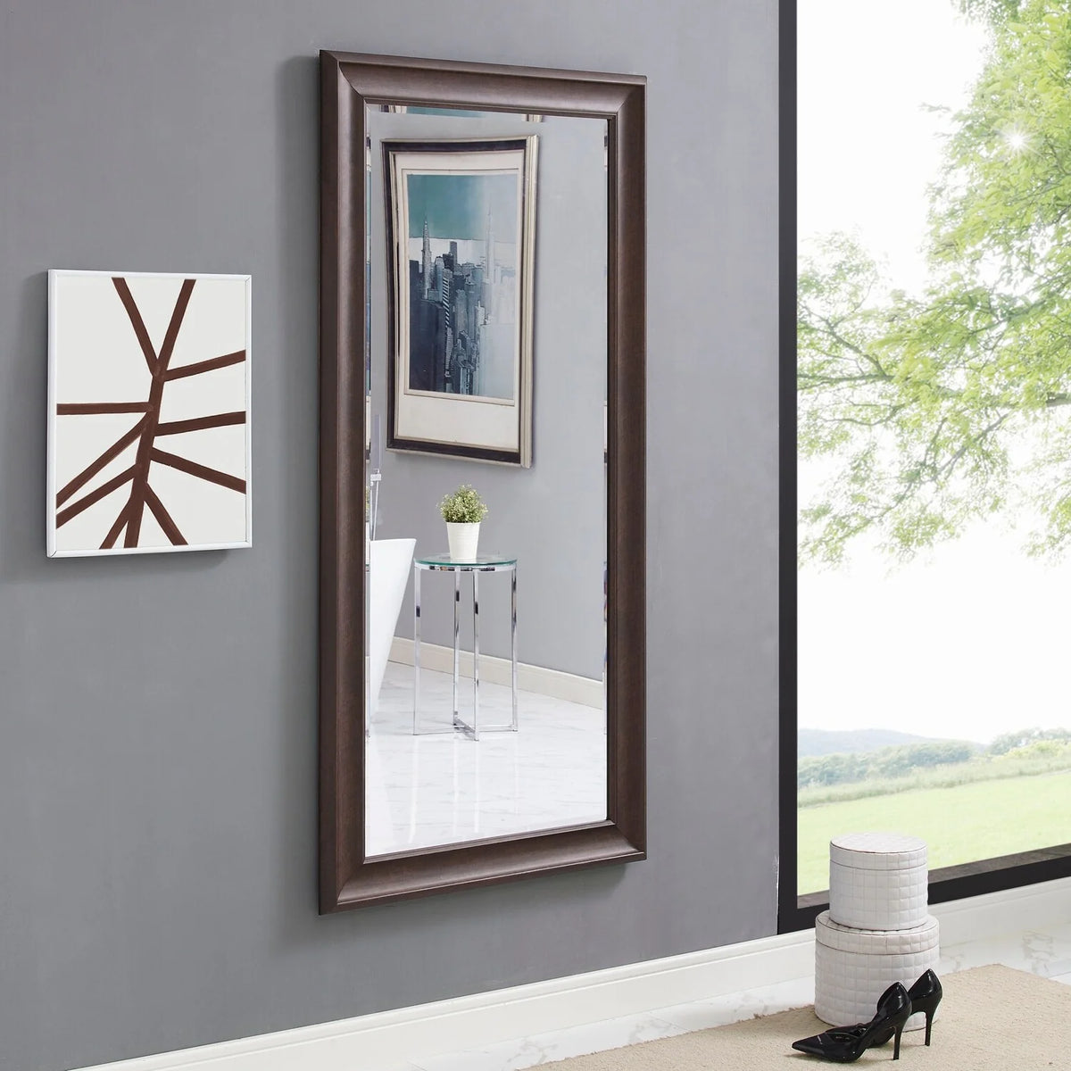 Tall Full Length Mirror, Oversized Rectangle Full Body Wall Mounted Mirror with Smooth Faux Wood Frame