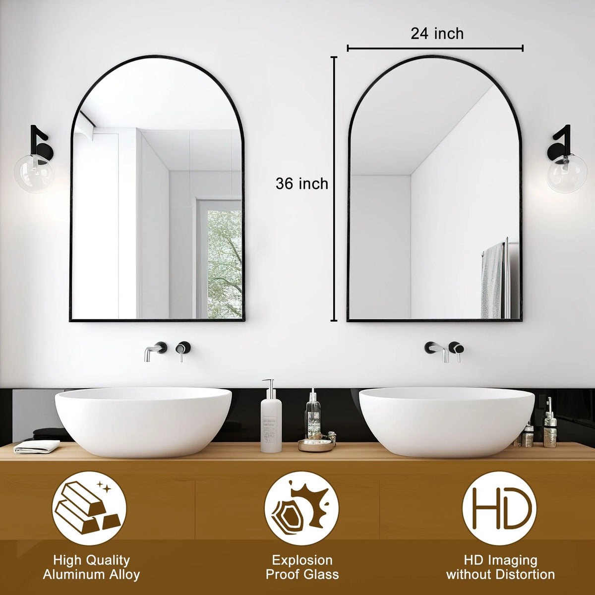 Modern Arch Aluminum Bathroom Wall Mirror, Wall Mounted Vanity Mirror for Bathroom, Bedroom and Home Decor