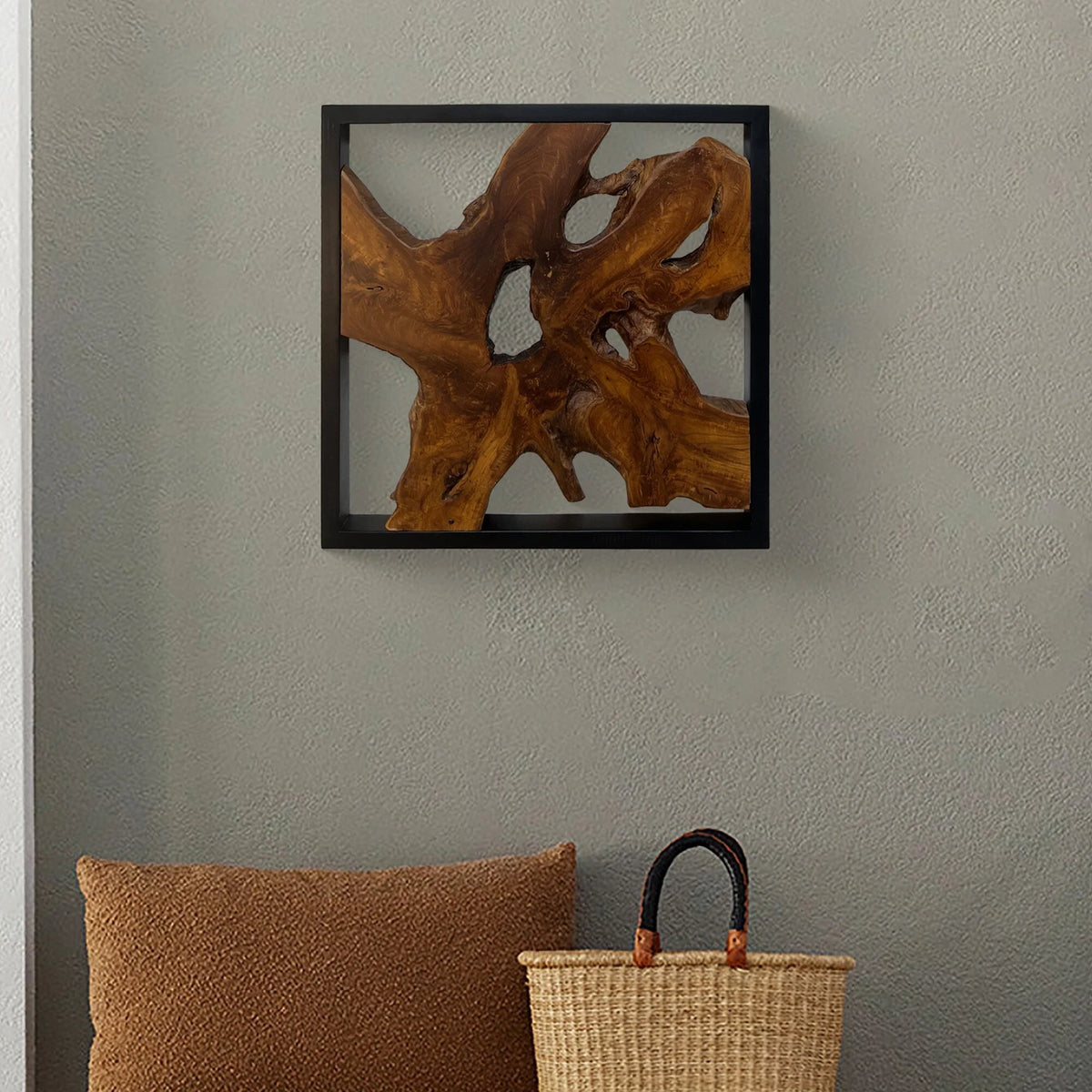 Abstract Live Edge Teak Wood Wall Sculpture, Natural Wooden Wall Art Decor for Living Room and Home Decoration