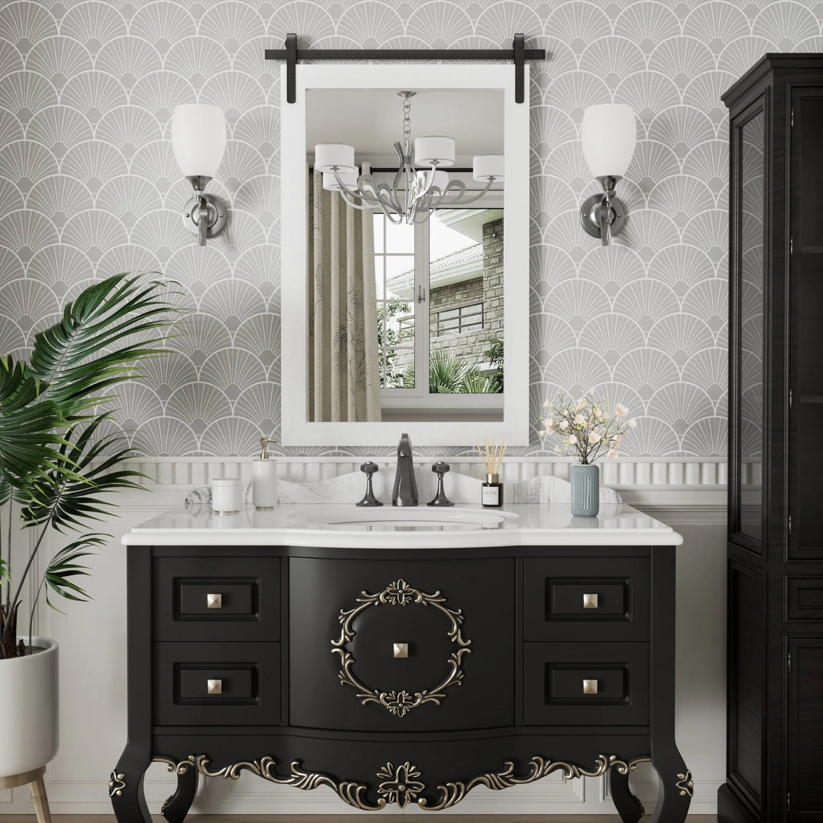 Modern Rectangular Wall Mirror with Wood Frame, Bathroom and Barn Door Mirror, Multiple Sizes