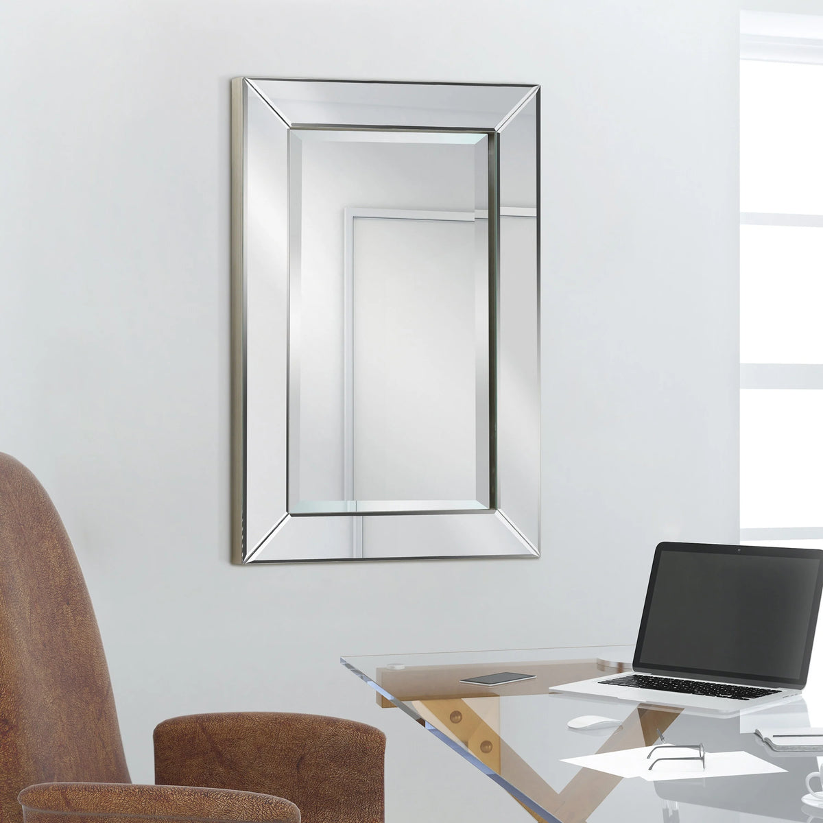 Beveled Rectangular Clear HD Wall Mirror, Bathroom Vanity and Bedroom Mirror, 3 Sizes