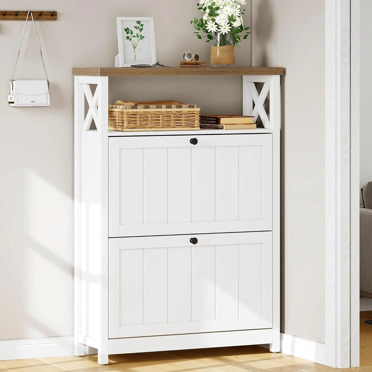 Shoe Storage Cabinet Organizer with 2 Compartments, Entryway and Hallway Shoe Cabinet