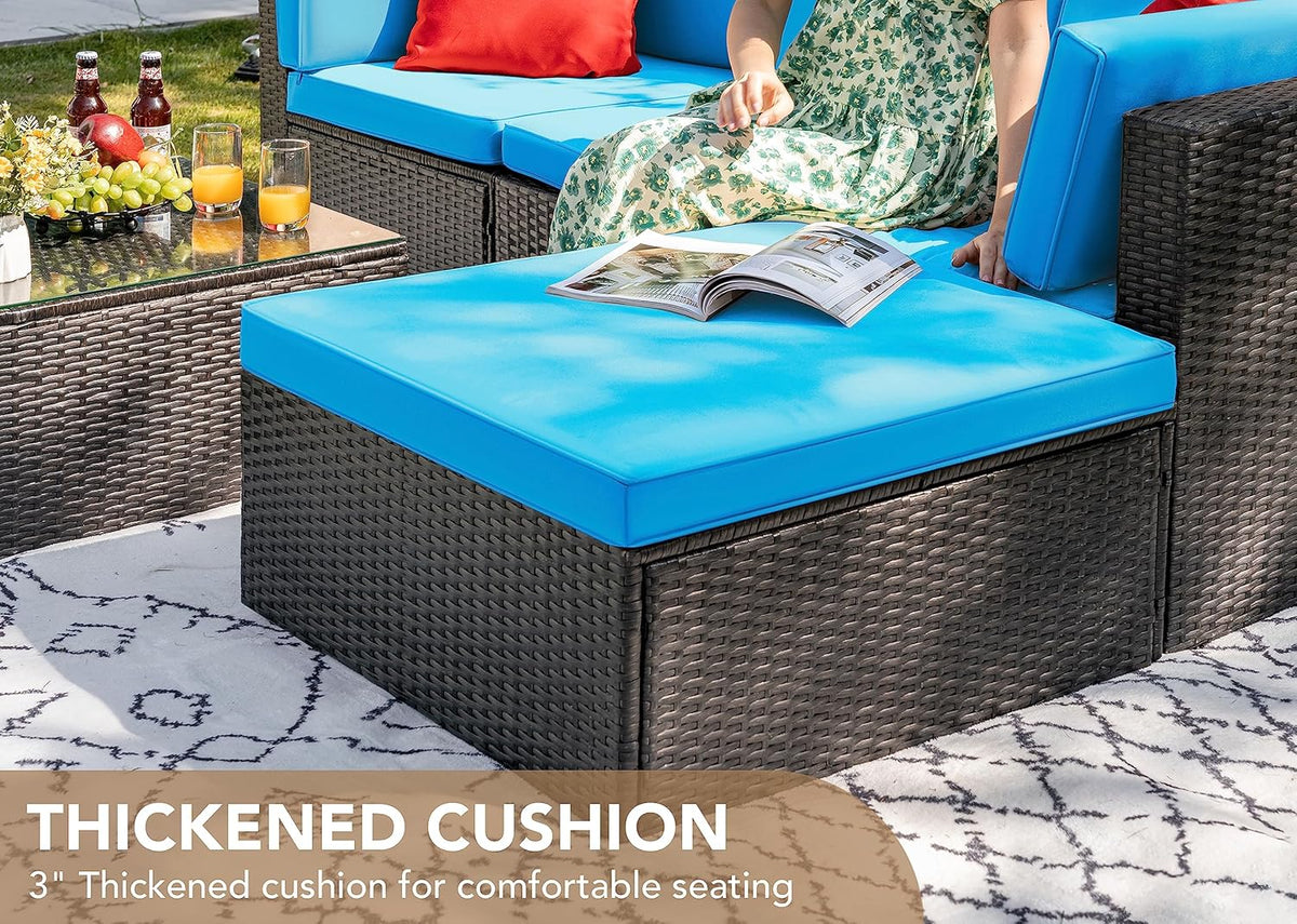 5-Piece All-Weather Patio Furniture Set with Cushions, Outdoor Wicker Conversation Sofa Set for Garden, Deck & Backyard