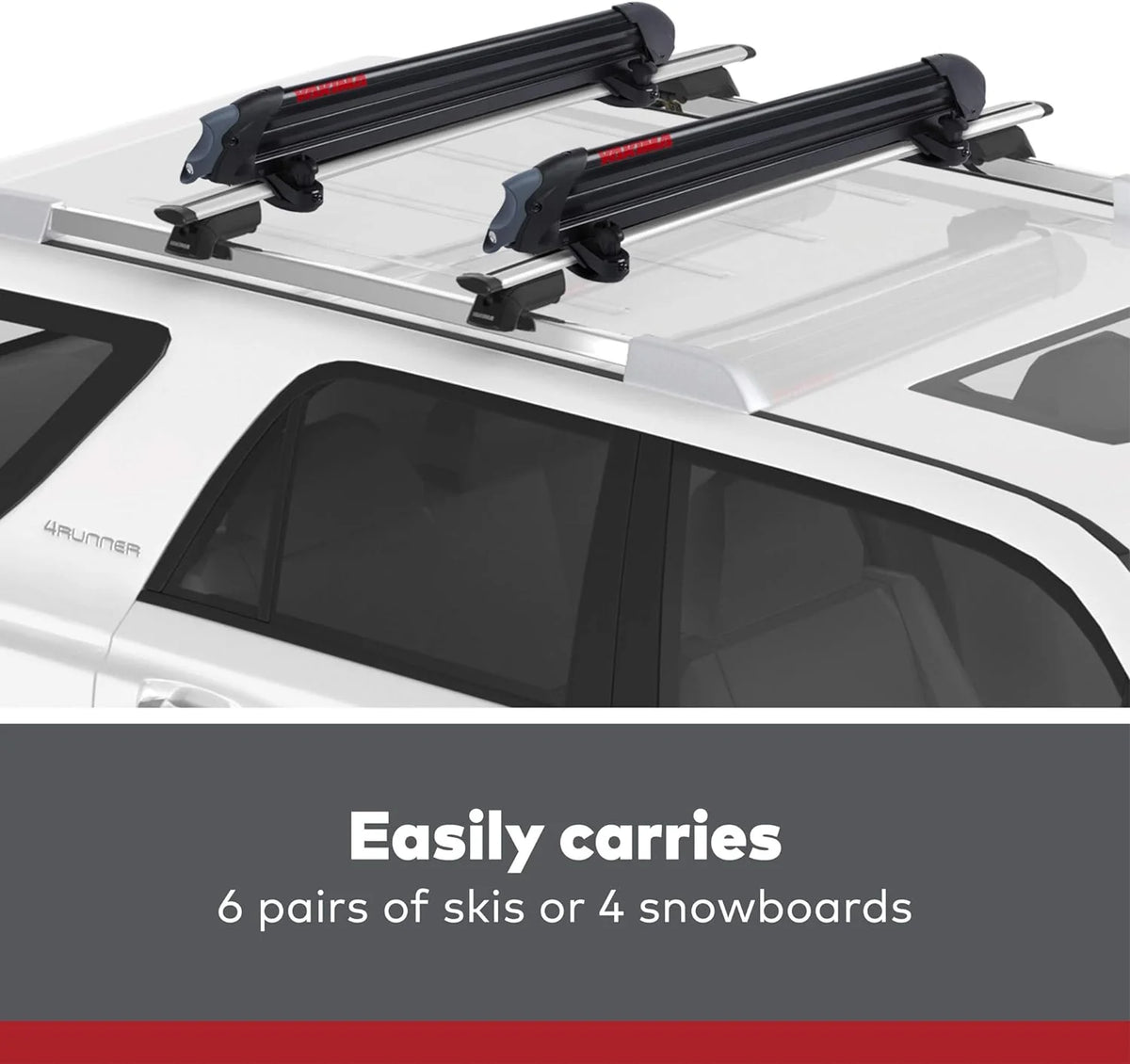 Yakima, PowderHound 6 Ski & Snowboard Mount, Fits Up to 6 Pairs of Skis or 4 Snowboards, Rides Quietly, Fits Most Roof Racks, Black